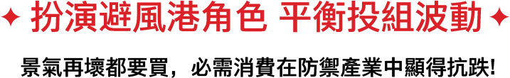 扮演避風港角色 平衡投組波動。景氣再壞都要買，必需消費在防禦產業中顯得抗跌!